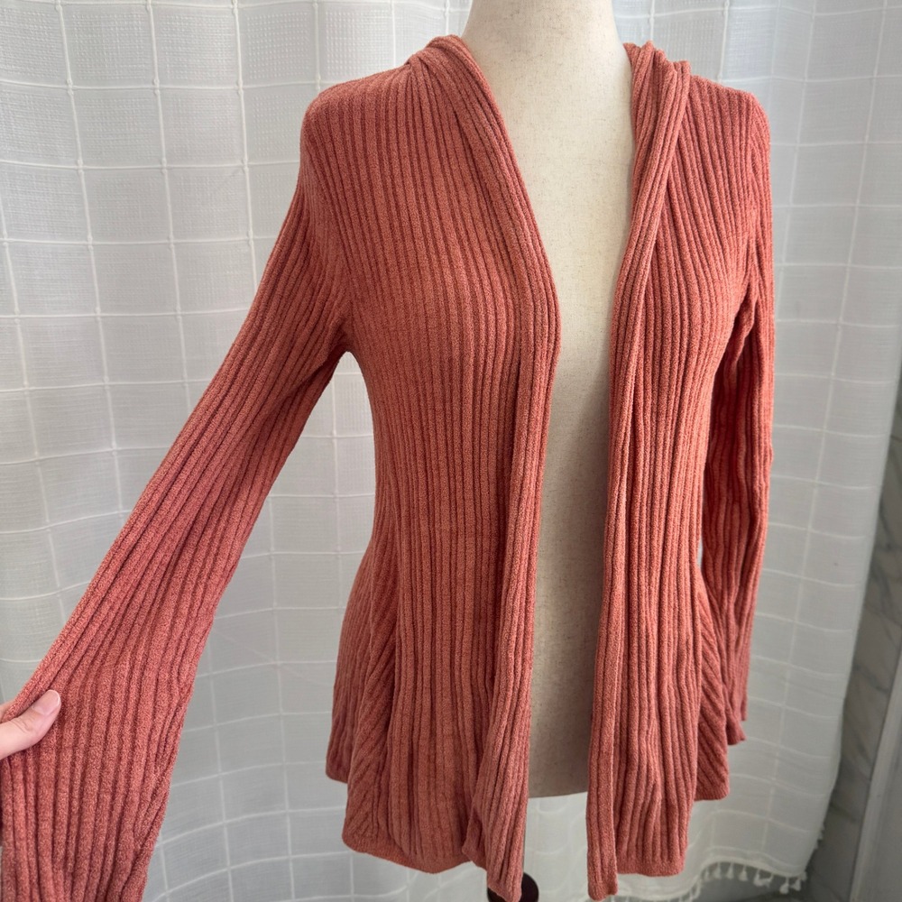 Barefoot Dreams Cozy Chic Ultra Lite Hooded Cardigan Orange/Terracotta Size Med